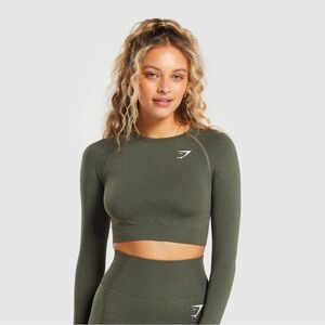 Gymshark Vital Seamless 2.0 Crop Top - Base Green Marl - Size S